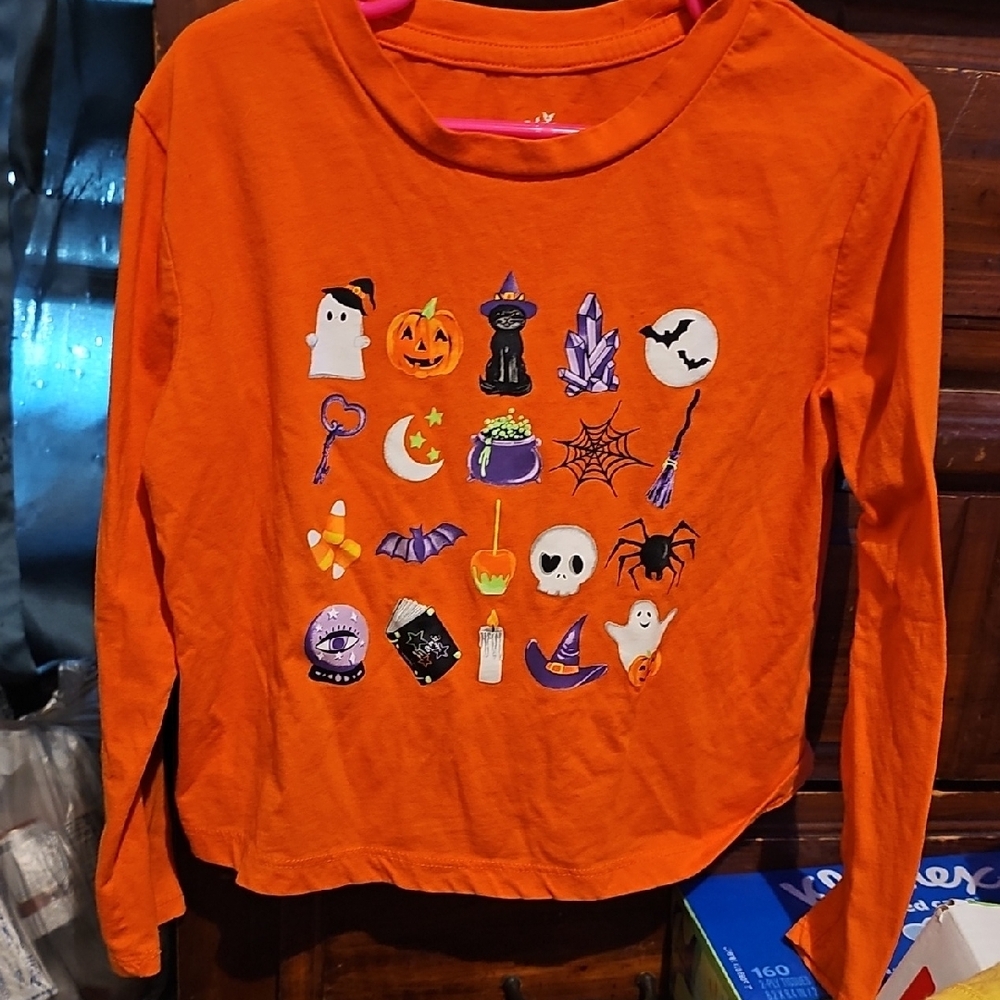 !!.                   Girls S (6-6X)Orange Halloween  Shirt.           L